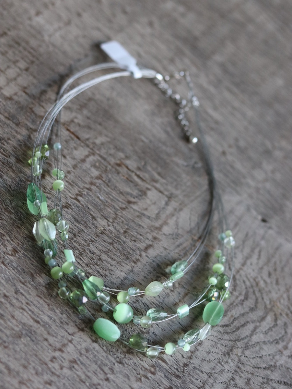 Vintage Multi-Strand layered glass and acrylic Green Beaded Necklace retro